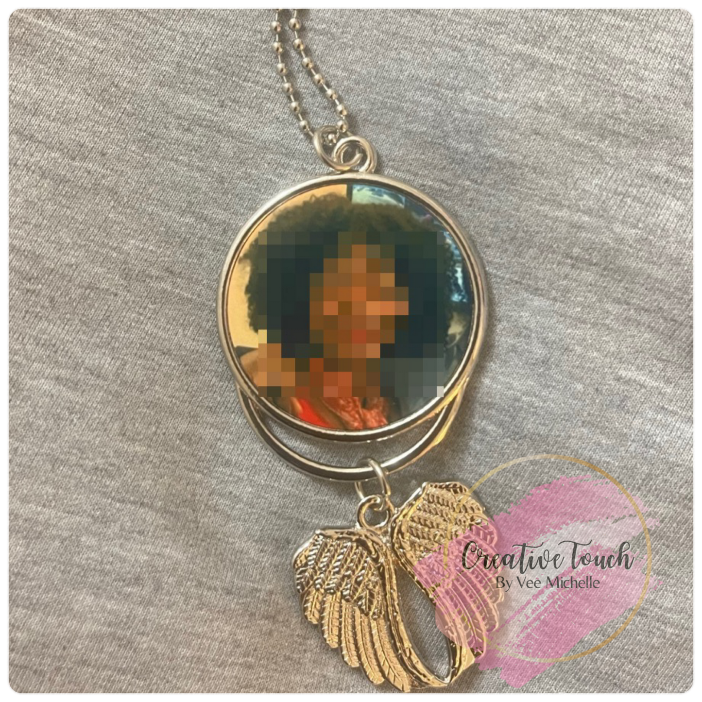 Memorial Photo Car Mirror Hanger or Keychain (Double-Sided)